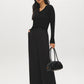 Black V-Neck Knit Sweater with Ribbed Cuffs - Front View - Suzy Shier