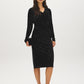 Black Crushed Velvet Dress with Front Gathering - Full Front View - Suzy Shier