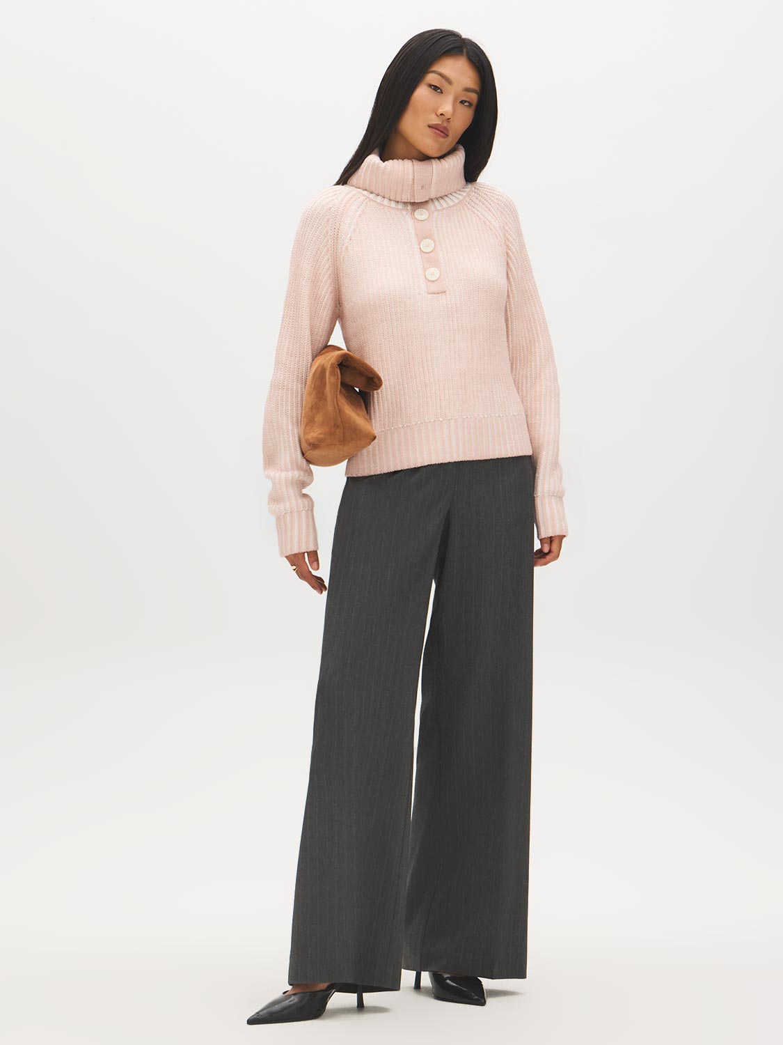 Uni Pink Mix Ribbed Shaker Stitch Sweater - Front View - Suzy Shier