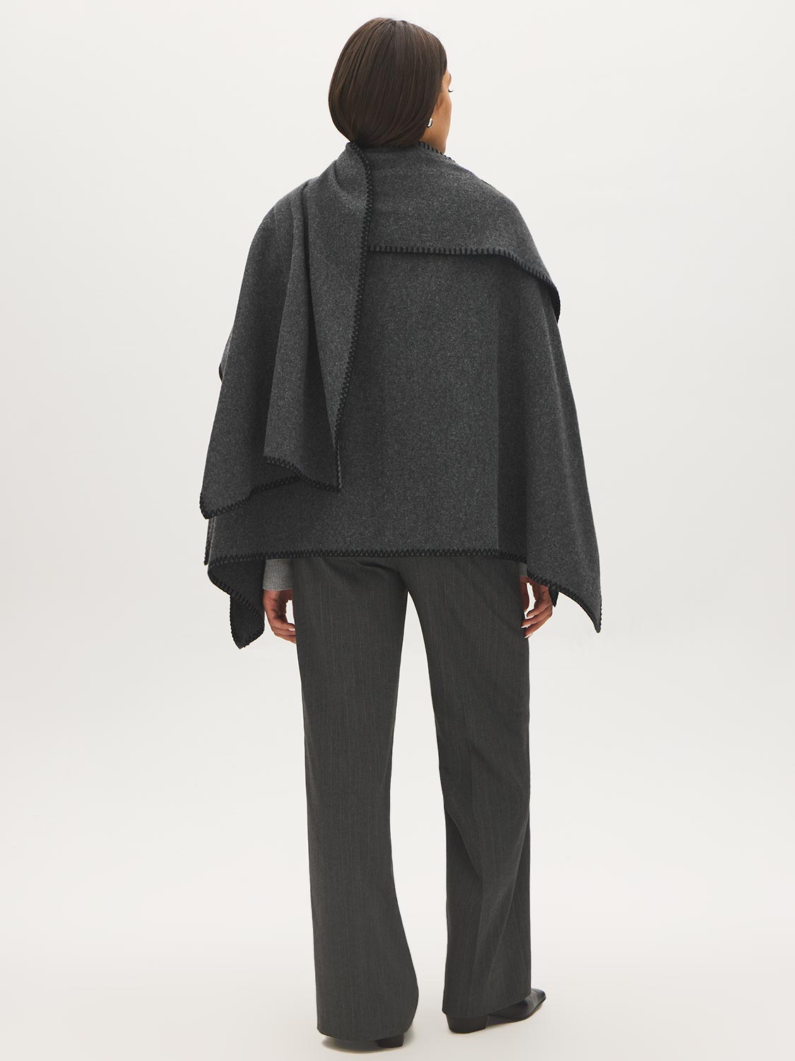 Grey Melange Woven Cape with Contrast Scarf - Back View - Suzy Shier