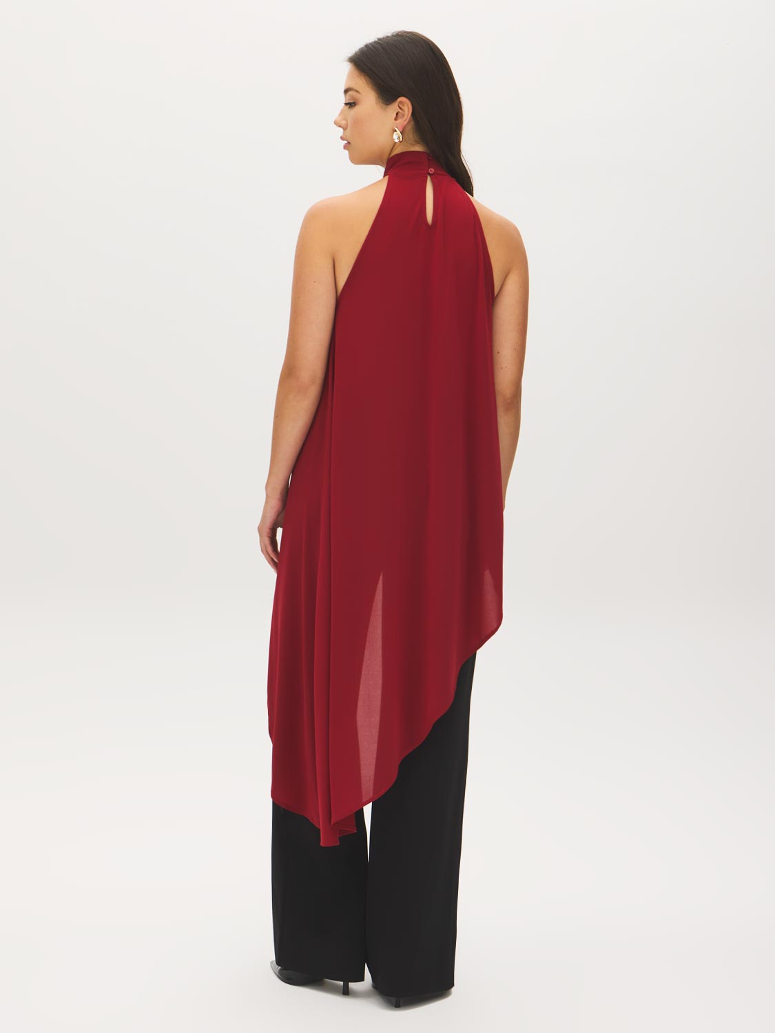Lipstick Asymmetrical Mesh Halter Top - Back View - Suzy Shier