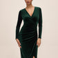 Dark Emerald Velour Crossover Sheath Dress - Front View - Le Chateau