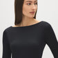 Jet Black Double Layer Boat Neck Top - Close-up Neckline Detail - Suzy Shier