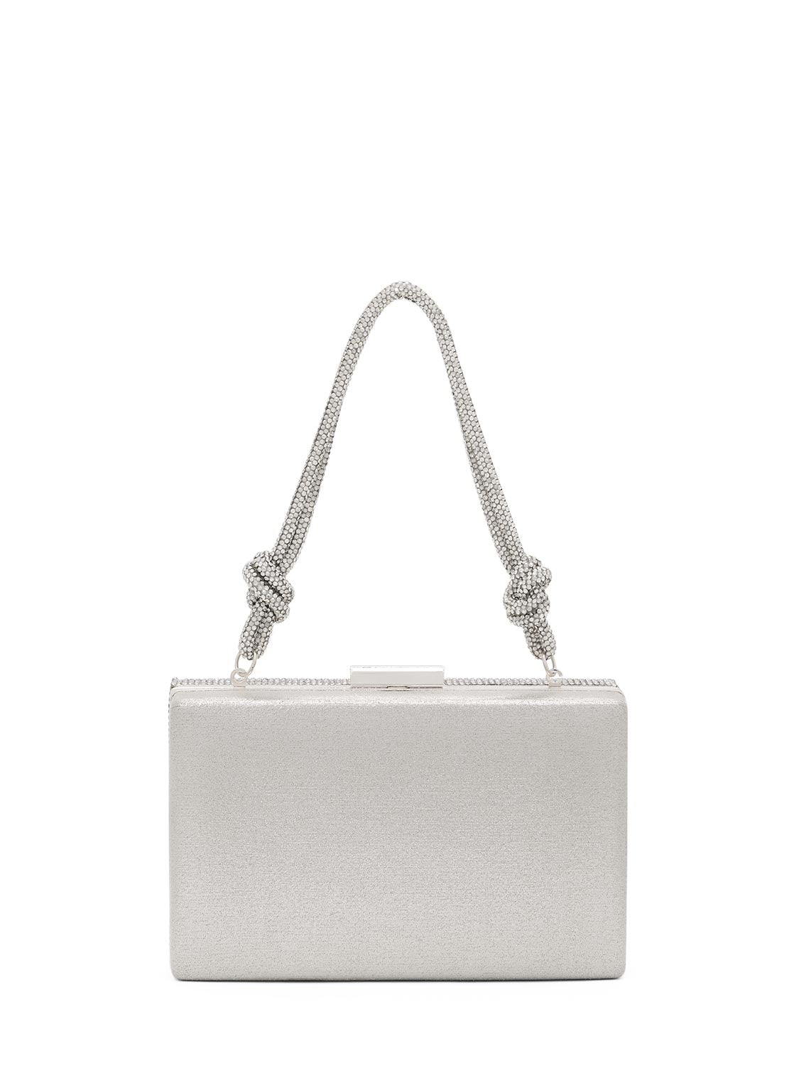Silver Rhinestone Hard Case Minaudiere - Front View - Le Chateau
