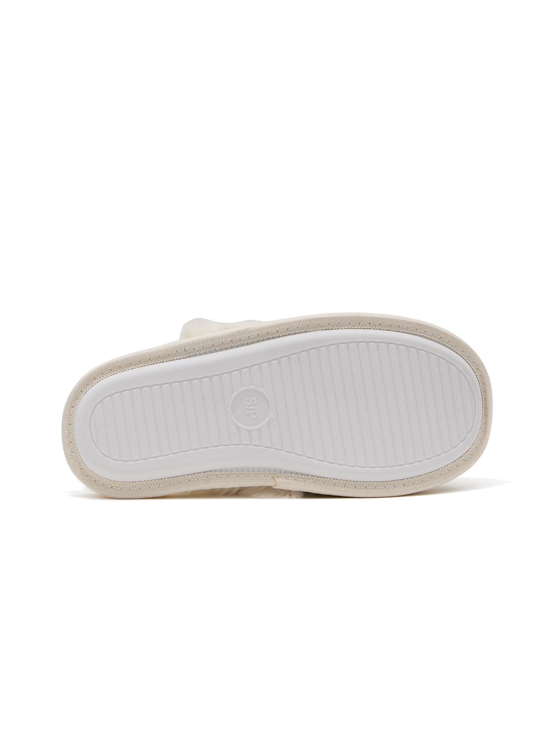 Natural Melange Faux Wool Slipper with Faux Fur Insole - Sole View - Suzy Shier
