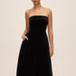 Black Velour Strapless Fit & Flare Dress - Pocket Detail - Le Chateau