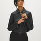 Black Vegan Leather Shorts with Front Zipper - Front View - Suzy Shier