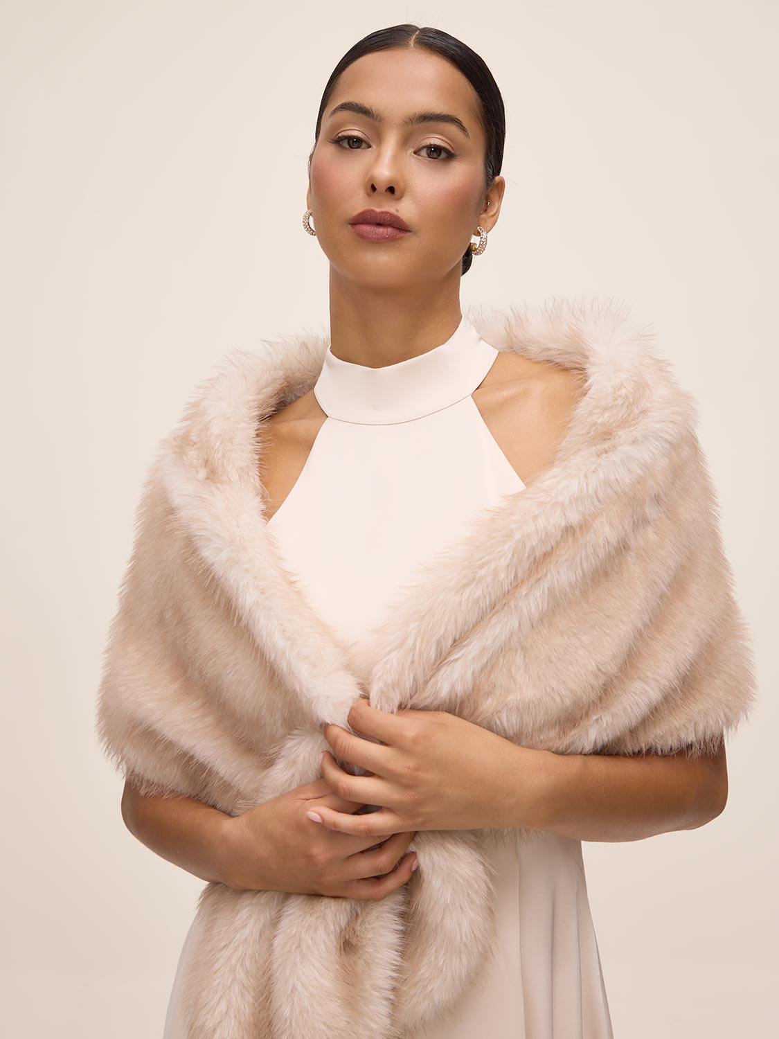 Antique Cream Faux Fur Cover-Up - Elegant Evening Outerwear - Le Chateau