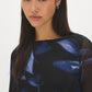 Jet Black Floral Mesh Boat Neck Top - Close-up Fabric Detail - Suzy Shier