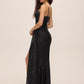 Black Sequin Mesh Gown with Bustier Upper - Back View - Le Chateau