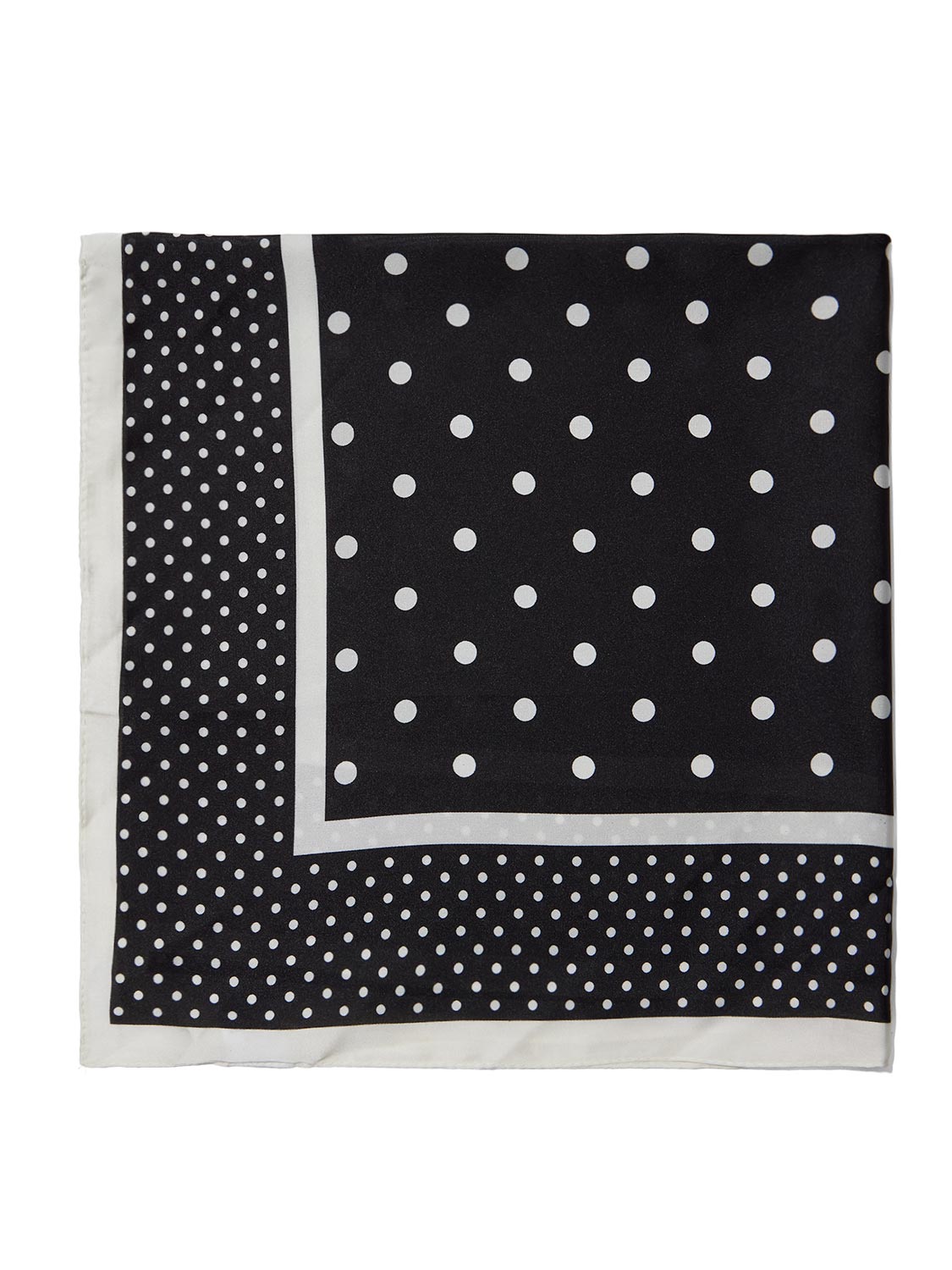 Black and White Polka Dot Silk-Like Scarf - Front View - Suzy Shier