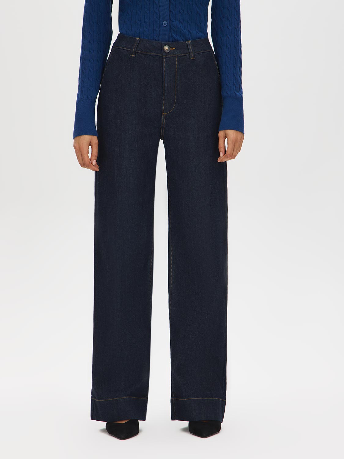 Indigo Rinse Straight Leg Denim Trouser - Front View - Suzy Shier