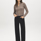 Brown Melange Cable Stitch Zip-Front Sweater - Front View - Suzy Shier