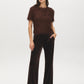 Milk Chocolate Fuzzy Knit Crew Neck Top - Front View - Suzy Shier