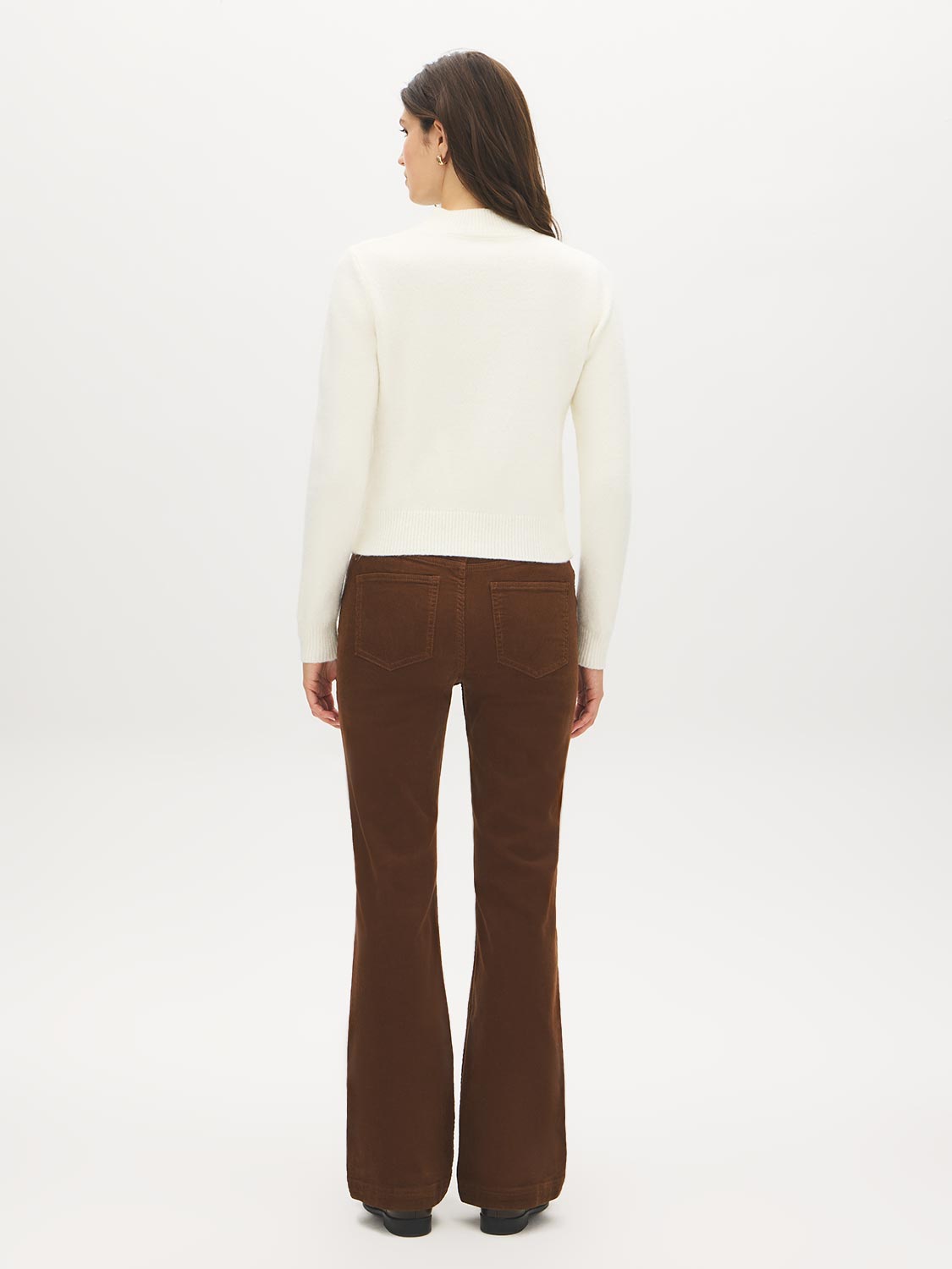 Ivory Mock Neck Sweater with Ribbed Trim - Back View - Suzy Shier