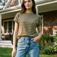 Striped Melange Cuffed Sleeve Tee - Suzy Shier