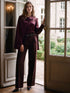 Eggplant Belted Pleated Wide-Leg Pant - Woman Wearing High-Waisted Trousers - Le Chateau