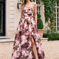 Black Cherry and Mauve Strapless Floral Print Ballgown - Woman Wearing Elegant Evening Dress - Le Chateau