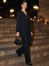 Black Crossover Neck Knit Jumpsuit - Woman Wearing Wide-Leg Evening Jumpsuit - Le Chateau