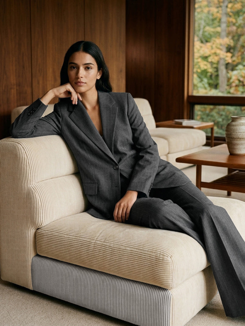 Pinstripe Two-Button Blazer