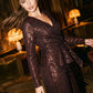Espresso Sequin Wrap Top - Close-up Sequin Detail - Le Chateau