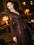 Espresso Sequin Wrap Top - Close-up Sequin Detail - Le Chateau