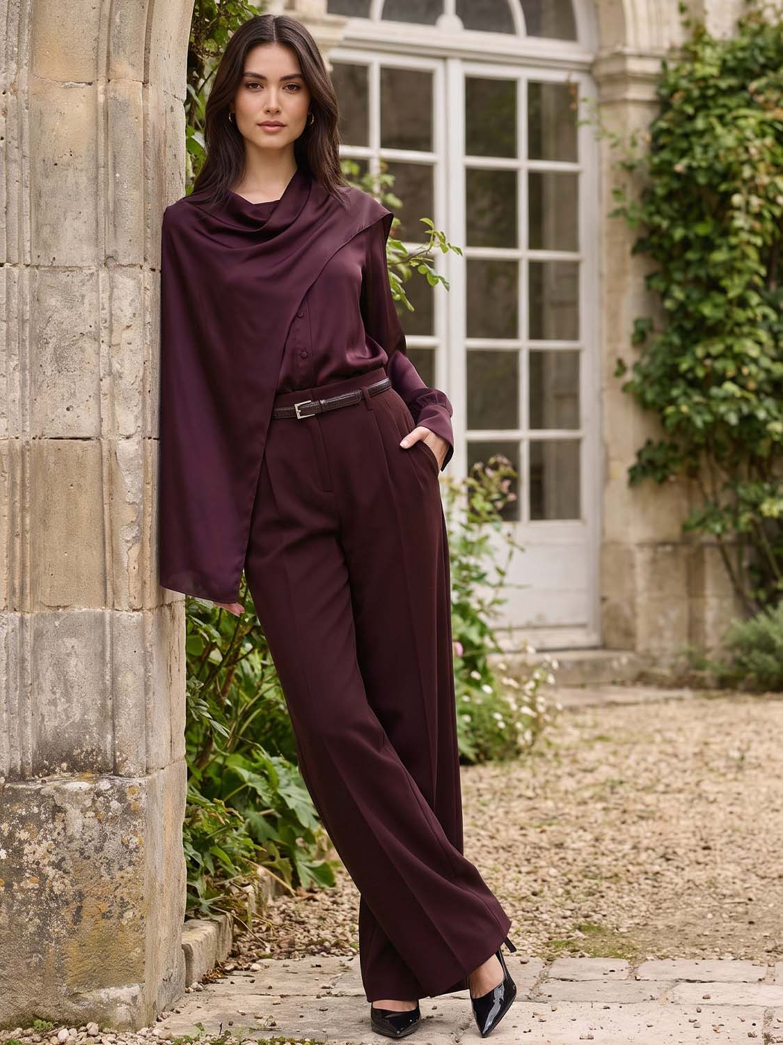 Blouse à col foulard à effet satiné
