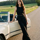 Black Button-Front Belted Knit Vest - Woman Wearing Sleeveless Vest - Suzy Shier
