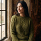 Pistachio Melange Cable Knit Crew Neck Sweater - Front View - Suzy Shier