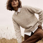 Tan Melange Twofer Sweater with Poplin Collar - Woman Wearing Layered Look Knit Sweater - Suzy Shier