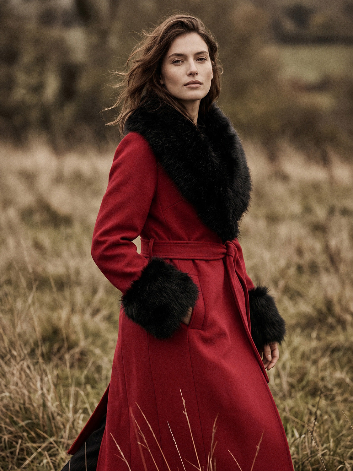 Manteau en fausse laine avec fourrure amovible