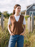 Bison Mel 2fer Knit Top with Hacci V-Neck Vest - Front View - Suzy Shier