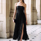 Black Strapless Lace Midi Dress with Pleated Skirt - Woman Wearing Elegant Evening Dress - Le Chateau