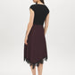 Jet Black/Winetasting Asymmetrical Satin Skirt Dress with Lace Detail - Back View - Suzy Shier