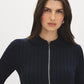 Inkwell Cable Stitch Zip-Front Sweater - Close-up Collar Detail - Suzy Shier