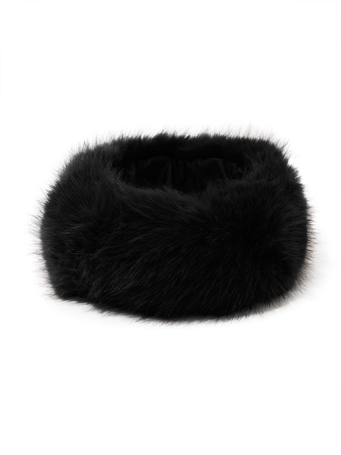 Black Faux Fur Knit Headband - Front View - Suzy Shier