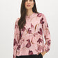 Dusty Pink Multi Chiffon Peplum Blouse - Woman Wearing Floral Print Blouse with Shirred Waist - Suzy Shier