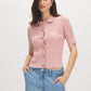 Zephyre Short Sleeve Cable Knit Button-Front Sweater - Front View - Suzy Shier