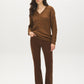 Bison Cable Knit V-Neck Sweater - Front View - Suzy Shier