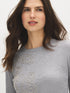 Light Grey Bead Embellished Knit Sweater - Close-up Embellishment Detail - Suzy Shier