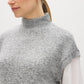 Grey Melange Mock Neck 2fer Knit Top with Poplin Sleeves - Close-up Fabric Detail - Suzy Shier