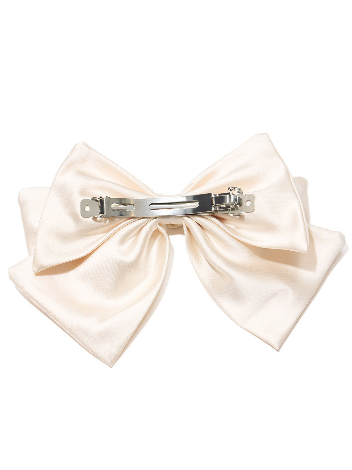 Black Satin Bow Hair Clip - Back View - Suzy Shier