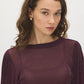 Winetasting Glitter Knit Top with Smocked Detail - Close-up Fabric Detail - Suzy Shier