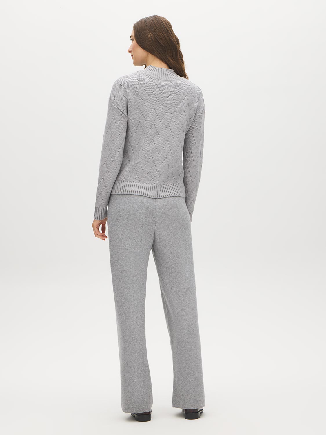 Cloud Gray Diagonal Stitch Mock Neck Sweater - Back View - Suzy Shier