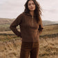 Orzo Brown Quarter-Zip Cable Knit Sweater - Close-up Fabric Detail - Suzy Shier