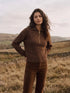 Orzo Brown Quarter-Zip Cable Knit Sweater - Close-up Fabric Detail - Suzy Shier