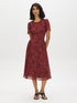 Apple Butter Floral Print Chiffon Dress - Woman Wearing Midi Length Dress - Suzy Shier
