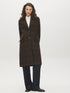 Plaid Brown Faux Wool Single-Breasted Coat - Woman Wearing Tailored Outerwear - Suzy Shier