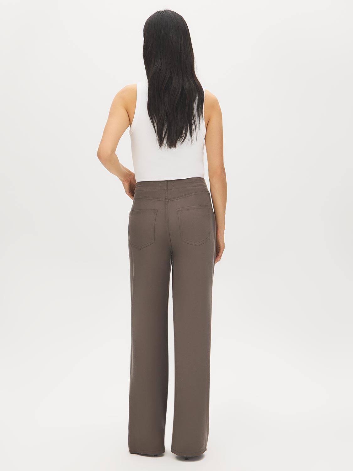 Dark Driftwood Brushed Tencel Straight Leg Pants - Back View - Suzy Shier
