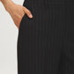 Black/White Stripe Fly-Front Ankle Trousers - Pocket Detail - Suzy Shier